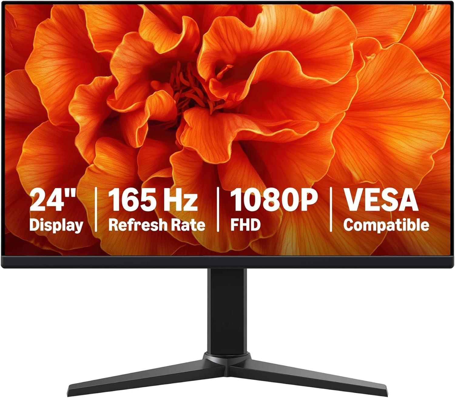Amazon Basics 24-inch gaming monitor with 165Hz, 1080p, and VESA callouts