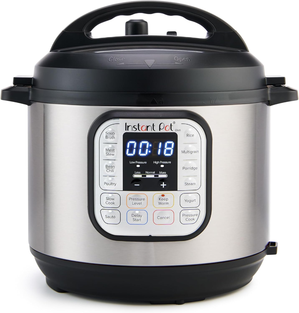 Instant Pot Duo 6-quart 7-in-1 multi-use stainless steel electric pressure cooker with digital control panel