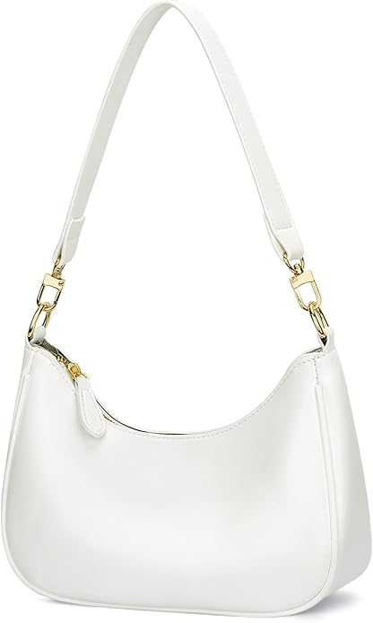 KKXIU white vegan leather small shoulder purse with gold hardware removable strap