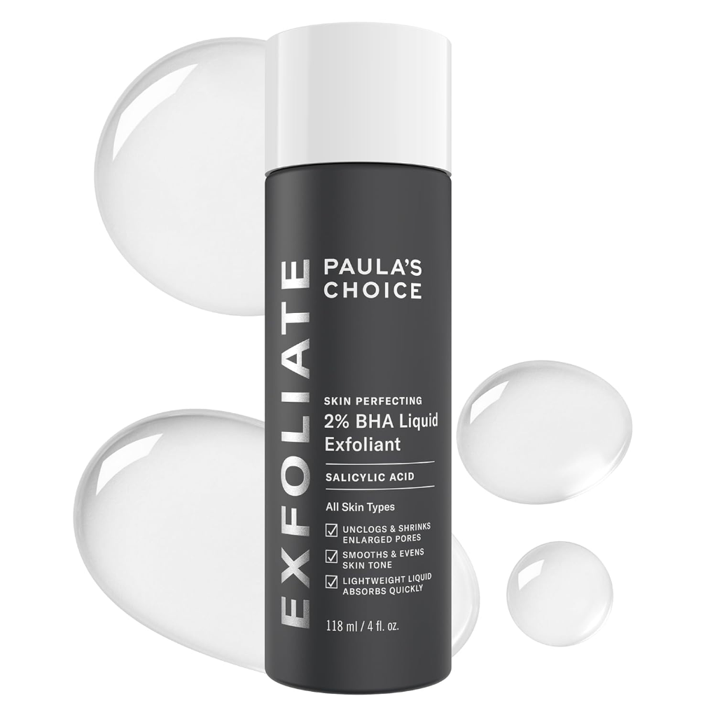 Paula's Choice Skin Perfecting 2% BHA Liquid Exfoliant 118ml grey bottle with liquid water droplets