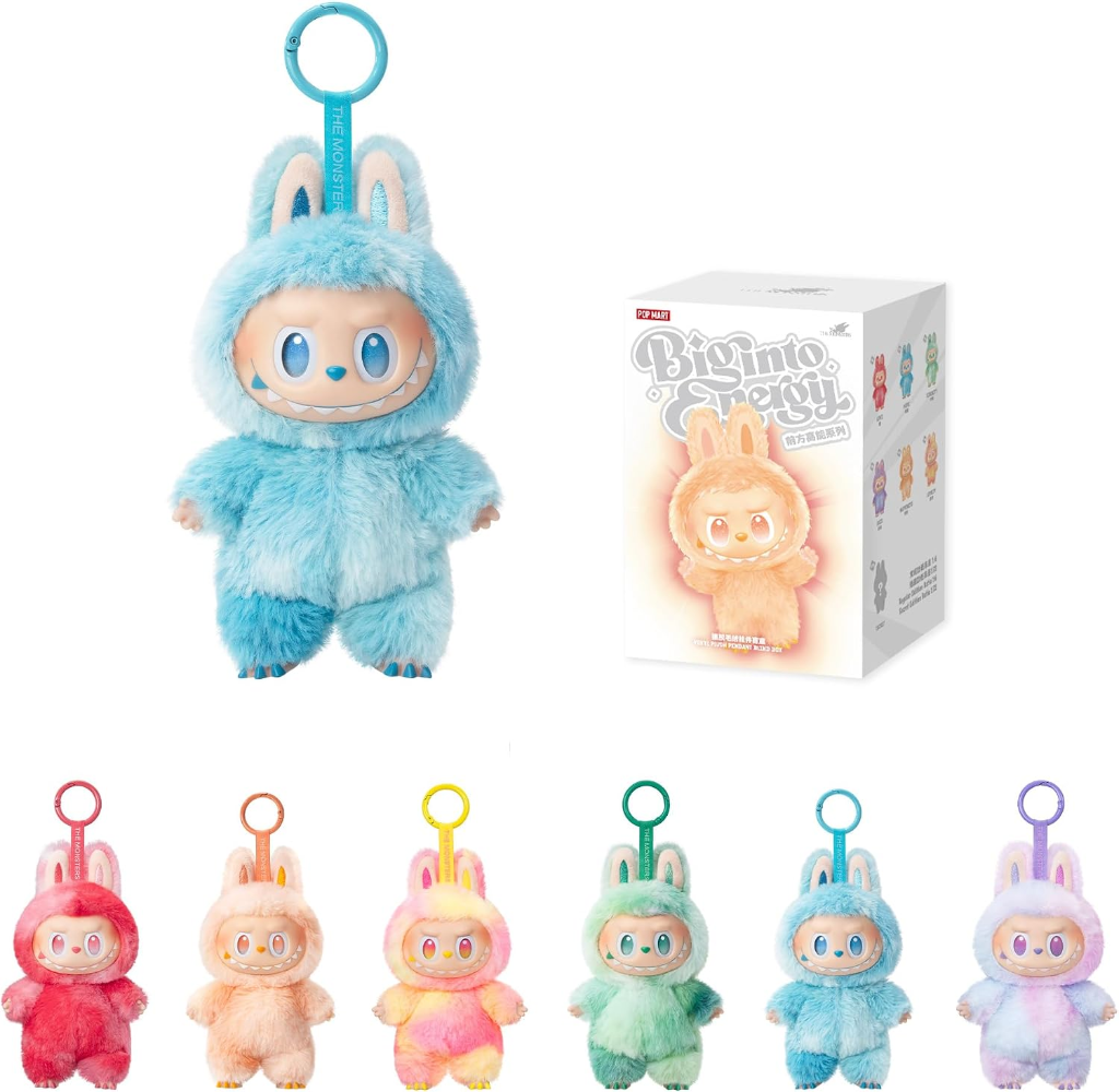 POP MART The Monsters Big into Energy Series blue LABUBU vinyl face fuzzy plush keychain pendant blind box