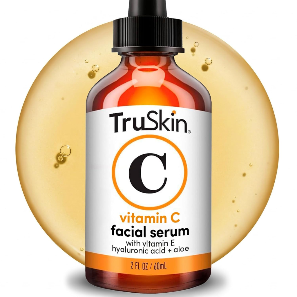 TruSkin Vitamin C facial serum 2 fl oz amber glass dropper bottle with hyaluronic acid and aloe vera