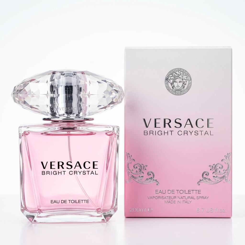 Versace Bright Crystal Eau de Toilette faceted crystal glass bottle and pastel pink presentation box
