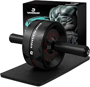 Vinsguir black and red ultra-wide ab roller wheel for core abdominal workout with included foam knee mat
