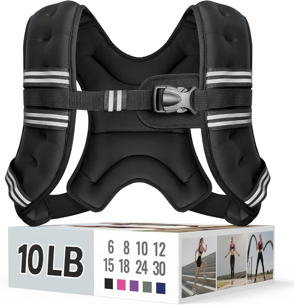 Zeerun black 10 lbs ergonomic body weighted workout vest with adjustable front buckle and high-reflectivity safety stripes