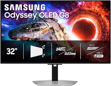 Samsung Odyssey OLED G8 32-inch monitor with 4K, 240Hz, and 0.03ms callouts